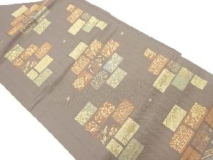 縞に四角・花唐草模様織出し名古屋帯